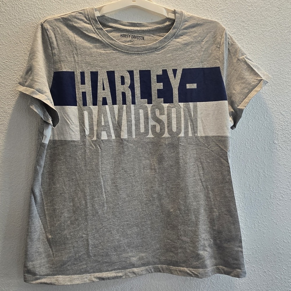 Harley Davidson Gray Graphic Logo T-Shirt Womens 2XL Motorcycle Biker Tee - Picture 12 of 14